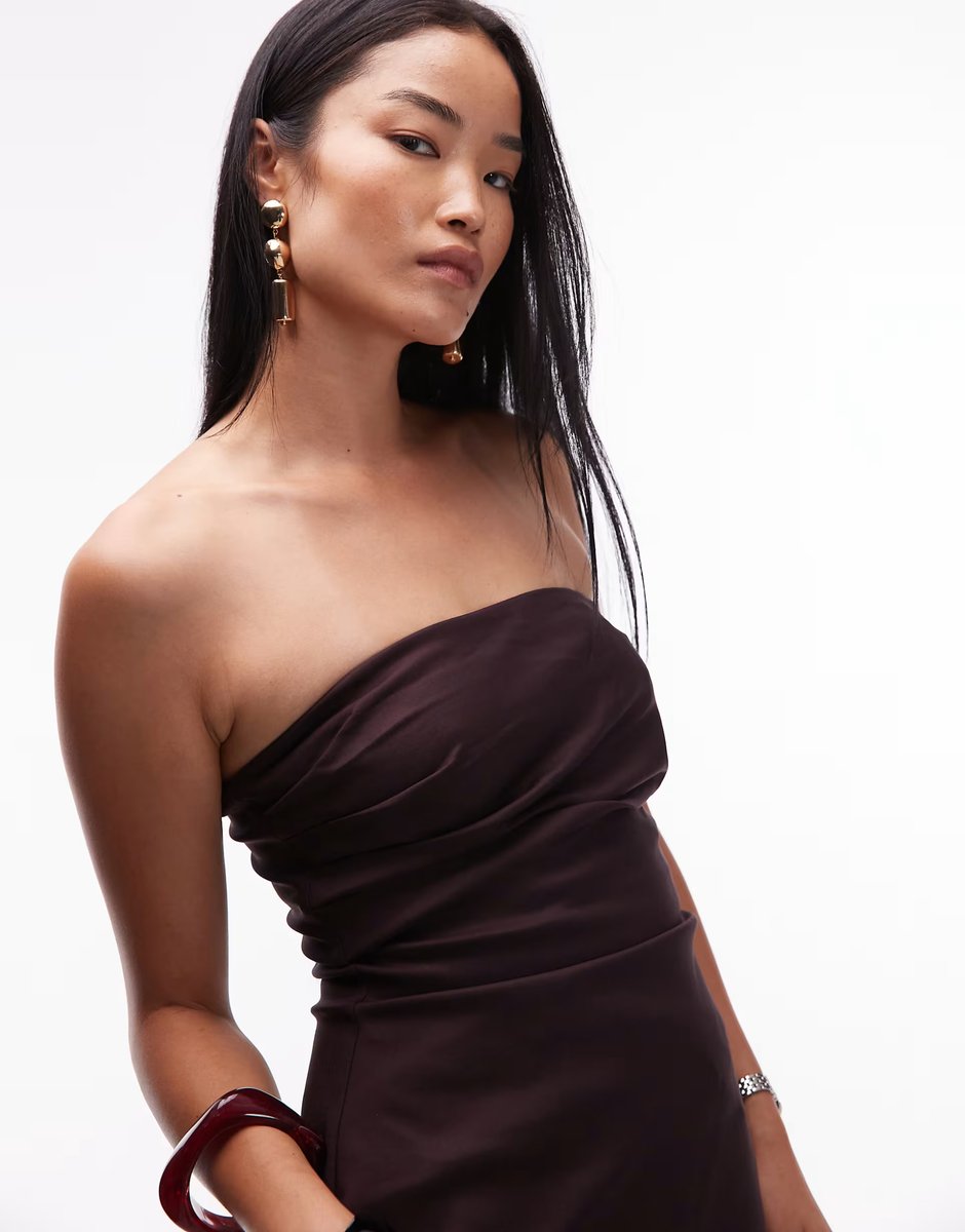 ASOS SNDYS tailored bandeau ruched detail longline top co-ord in chocolate - 4