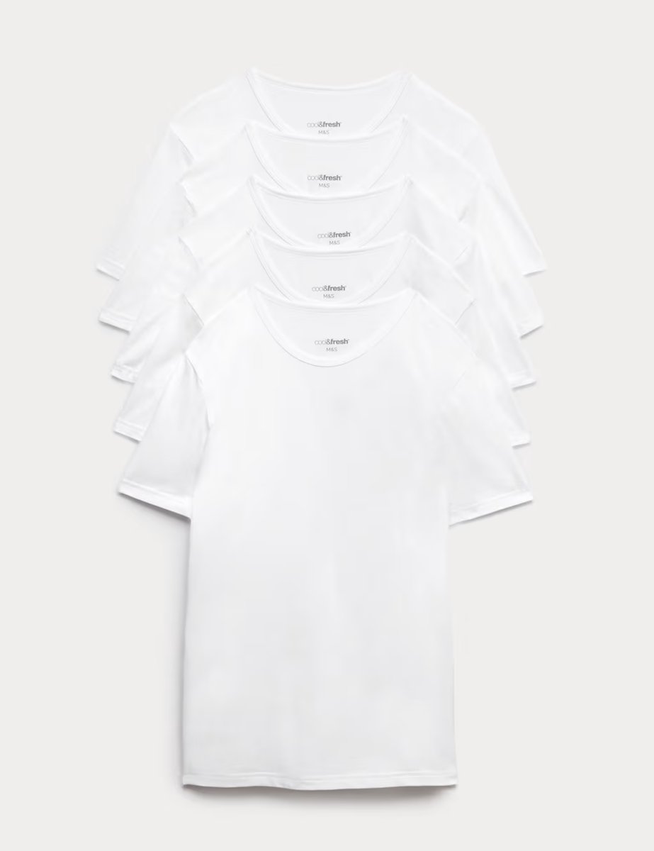 Marks & Spencer M&S 5 Pack Cotton Rich Cool & Fresh™ Stretch Vests White - 2