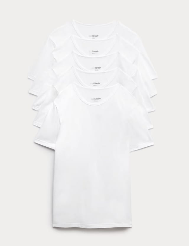 Marks & Spencer M&S 5 Pack Cotton Rich Cool & Fresh™ Stretch Vests White - 2