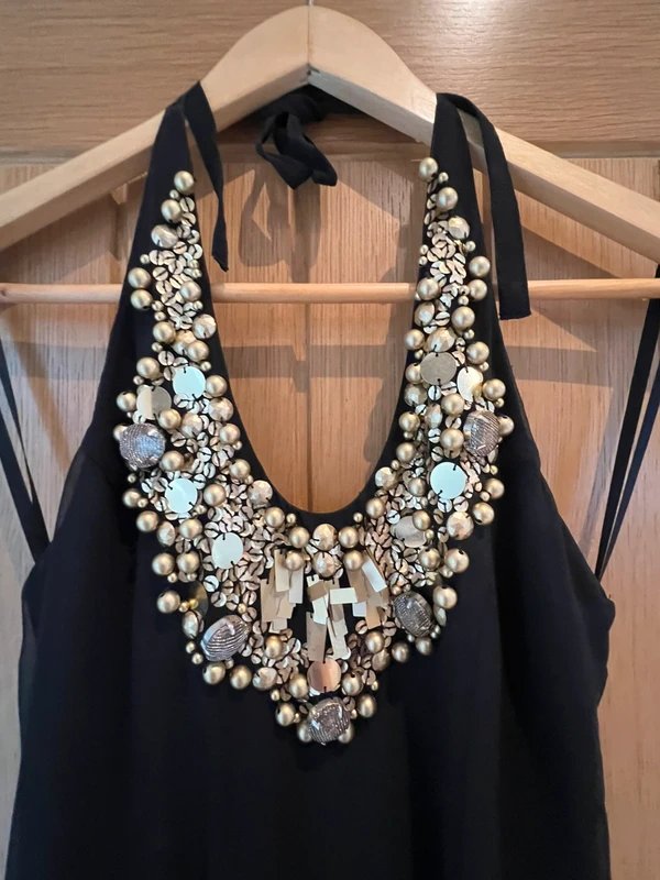 Asos luxe Christmas party silk Embellished LBD super cute 6/8 halter-neck - 3