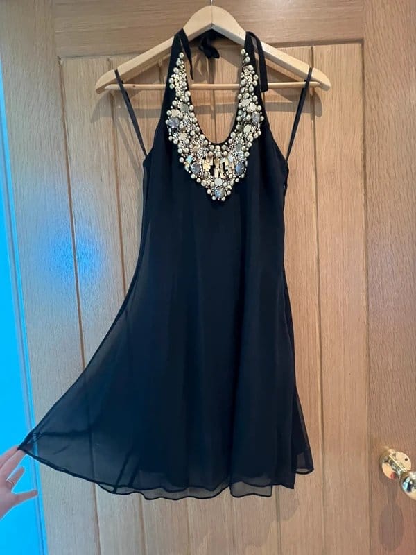 Asos luxe Christmas party silk Embellished LBD super cute 6/8 halter-neck - 4