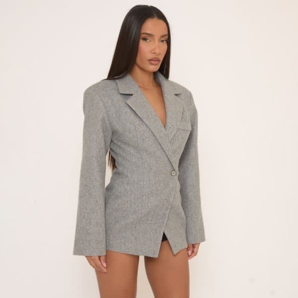 EGO EGO Long Sleeve Cinched Waist Wool Look Blazer in Grey