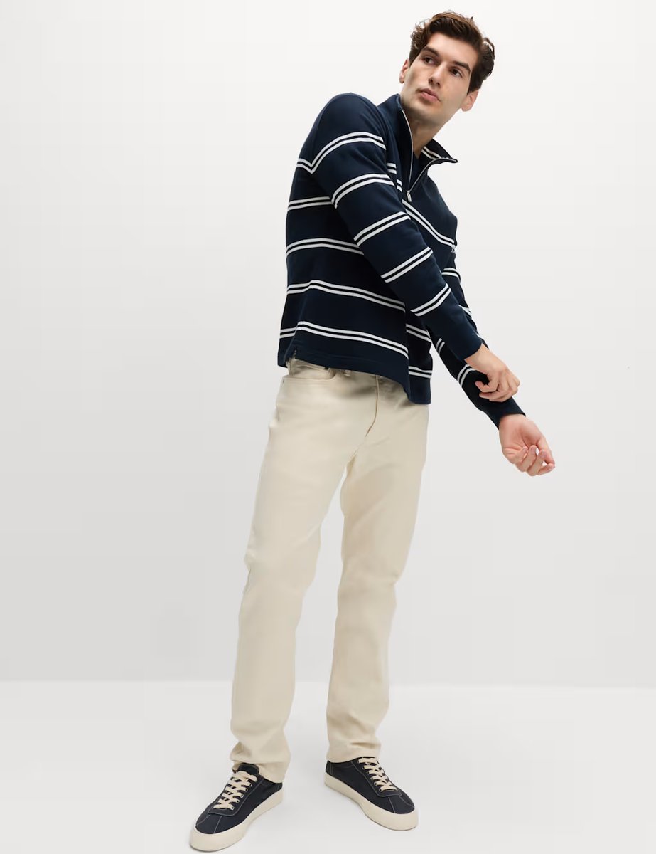 Marks & Spencer M&S Pure Cotton Striped Half Zip Sweatshirt Navy - 2