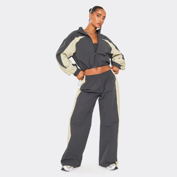 EGO Low Rise Contrast Panel Track Pants In Navy Shell, Women's Size UK 4 - 1