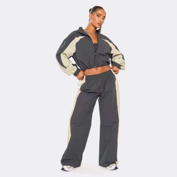 EGO Low Rise Contrast Panel Track Pants In Navy Shell, Women's Size UK 4