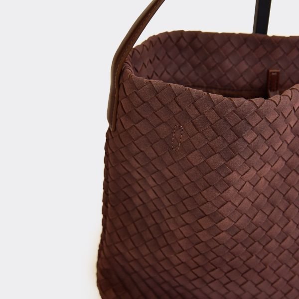 EGO Crunch Woven Detail Shaped Shoulder Bag In Brown Faux Suede, Women's Size UK One Size - 2