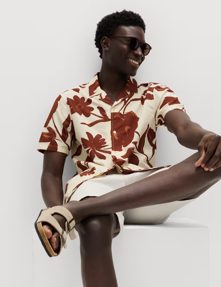 Marks & Spencer M&S Regular Fit Pure Cotton Short Sleeve Shirt Rust Mix - 3