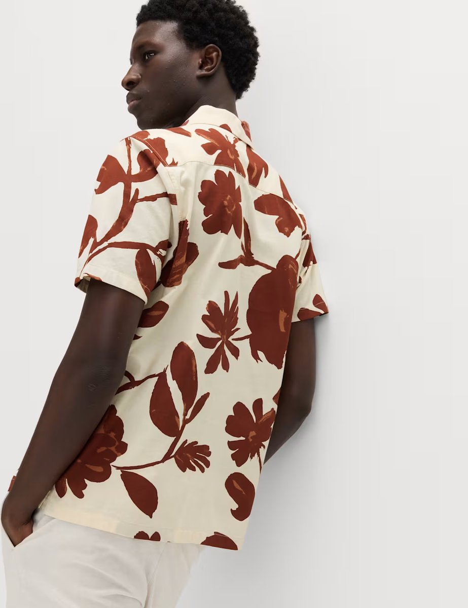 Marks & Spencer M&S Regular Fit Pure Cotton Short Sleeve Shirt Rust Mix - 4