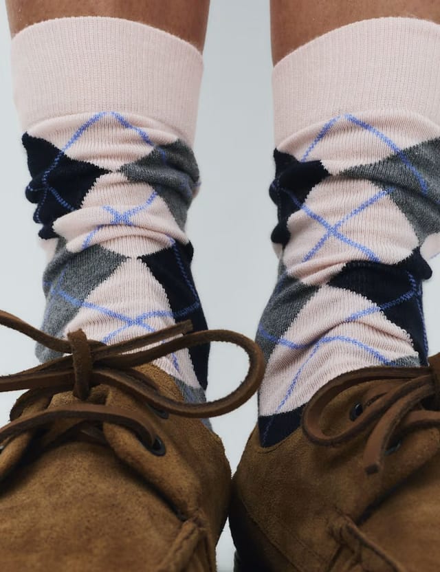 Marks & Spencer M&S 2 Pack Argyle Crew Socks Grey Mix - 2