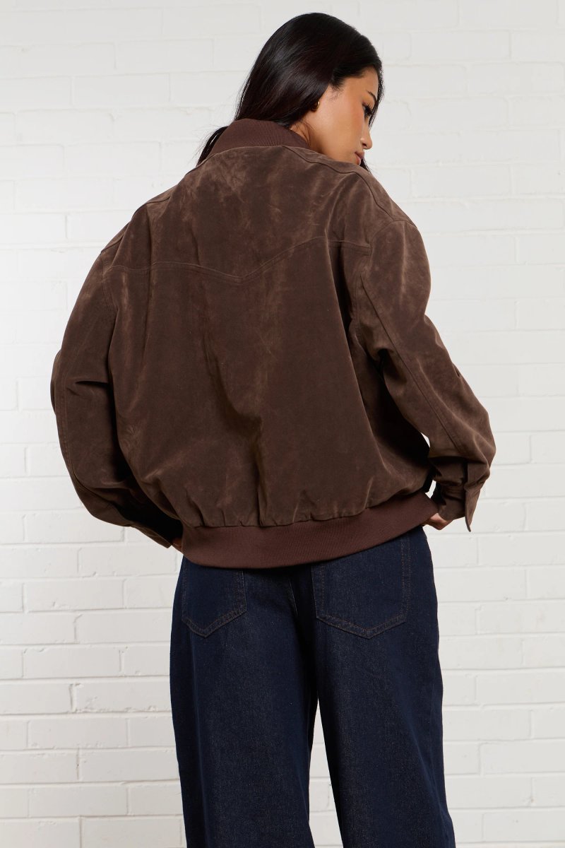 Kaiia Kaiia Faux Suede Bomber Jacket Brown - 3
