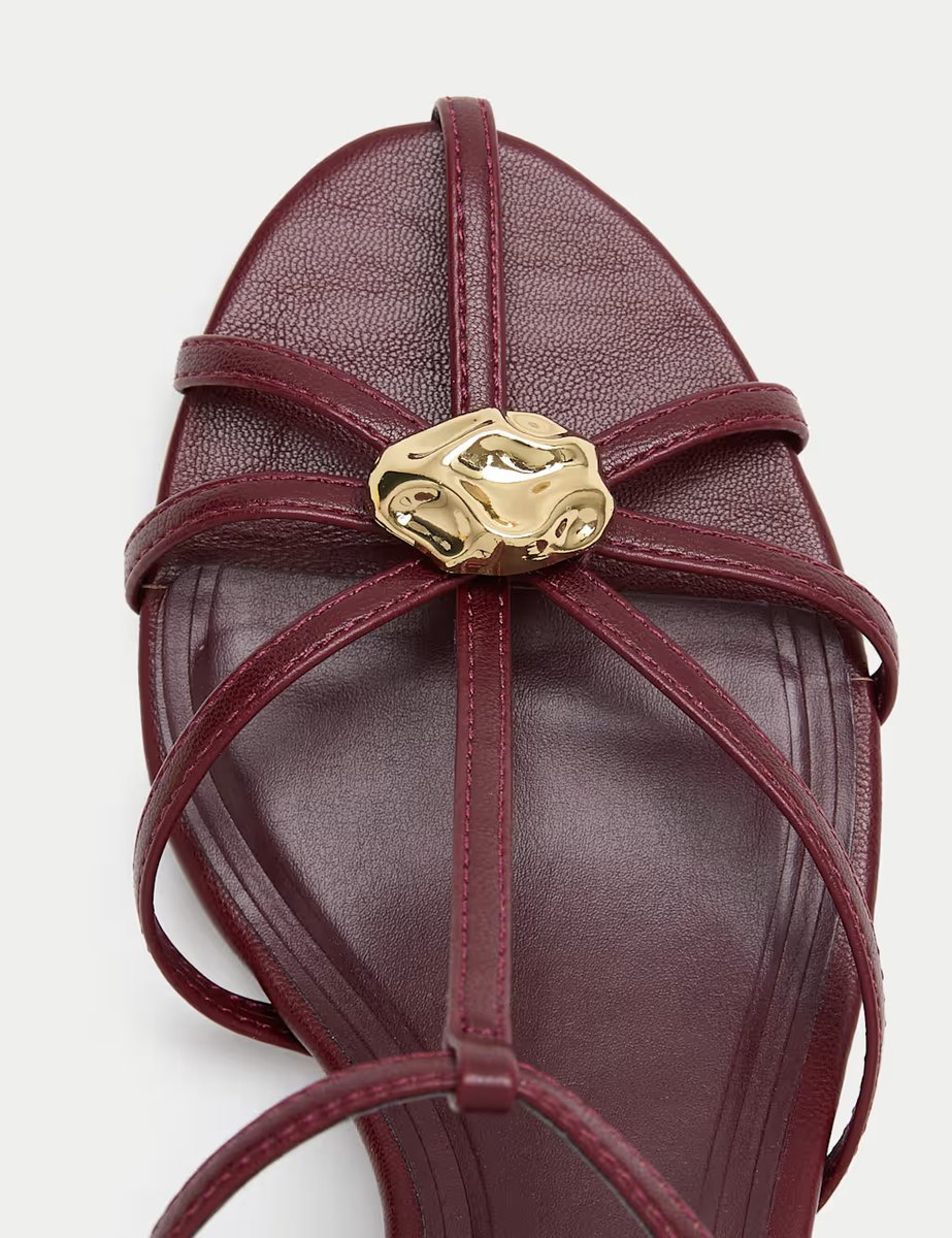 Marks & Spencer M&S Gold Trim Strappy Kitten Heel Sandals Burgundy - 2