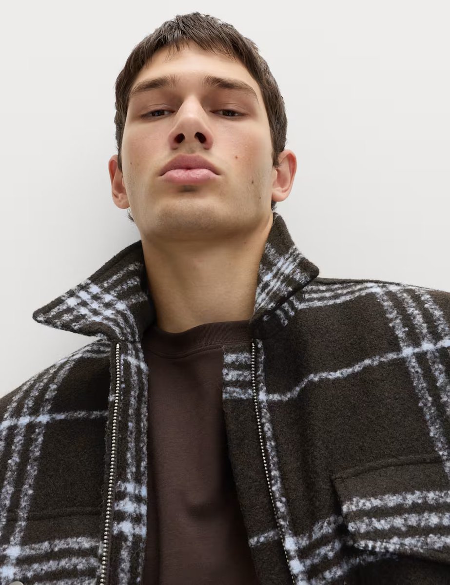 Marks & Spencer M&S Checked Overshirt Dark Brown - 3