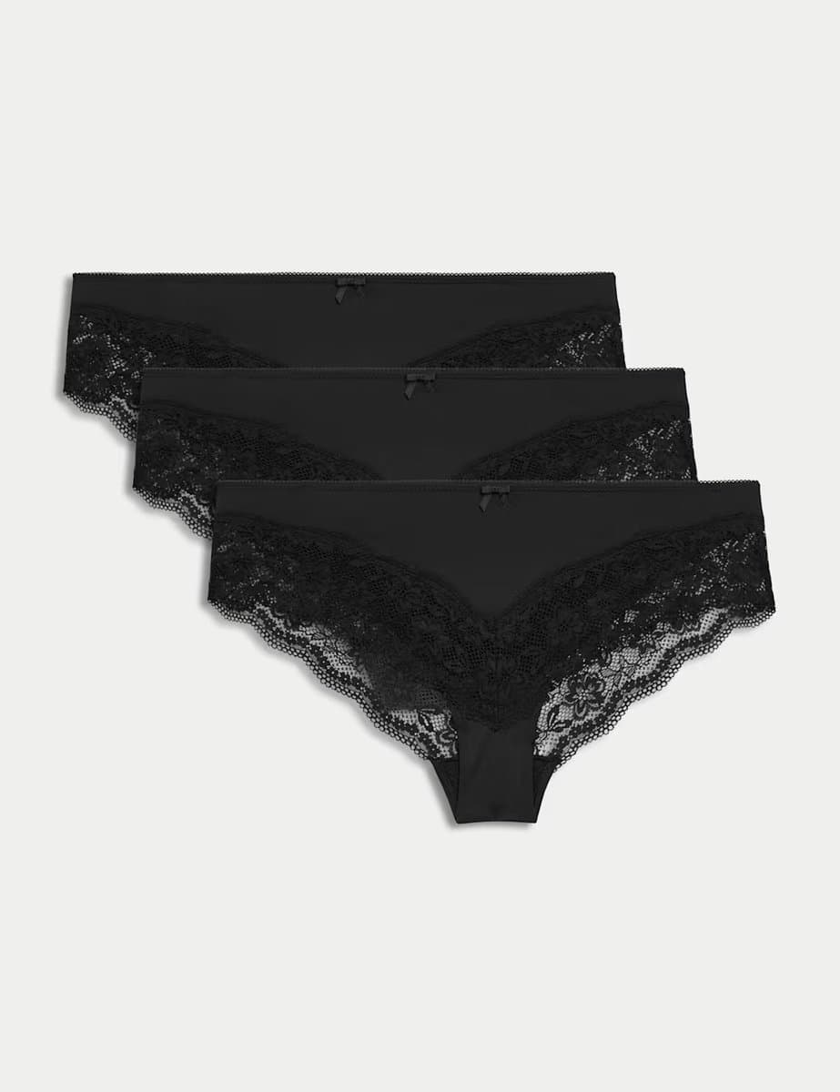 Marks & Spencer M&S 3pk Lace Trim Brazilian Knickers Black