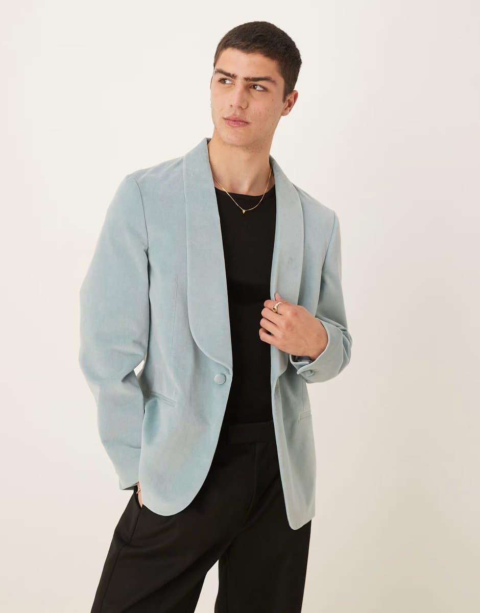 ASOS ASOS Slim Blazer with Cotton Velvet in Dusty Blue