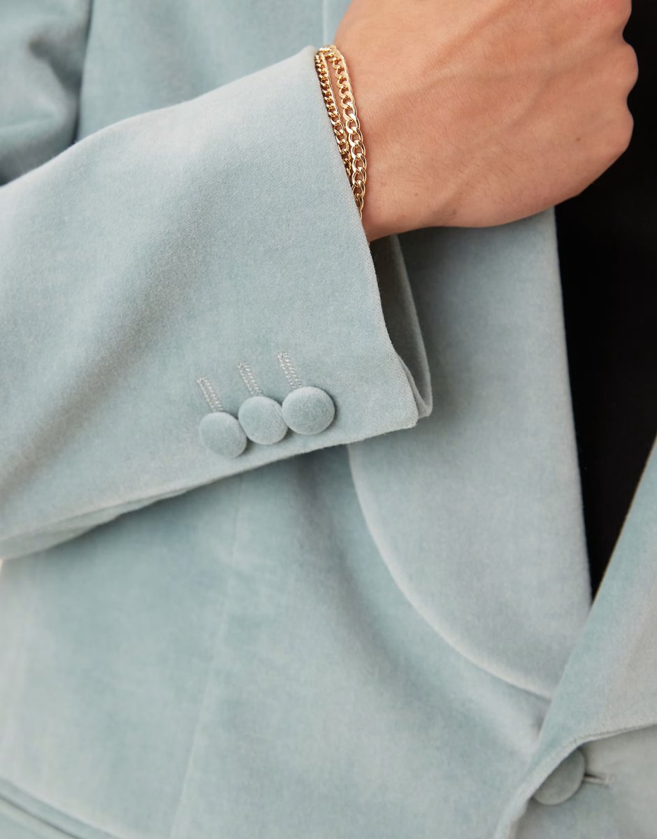 ASOS ASOS DESIGN cotton velvet summer weight slim blazer in dusty blue - 4