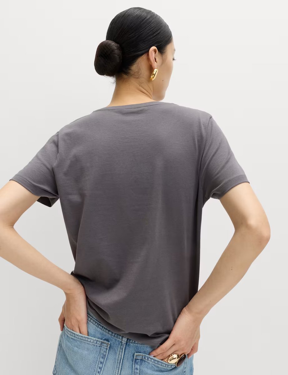 Marks & Spencer M&S Pure Cotton V-Neck T-Shirt Thunder - 2