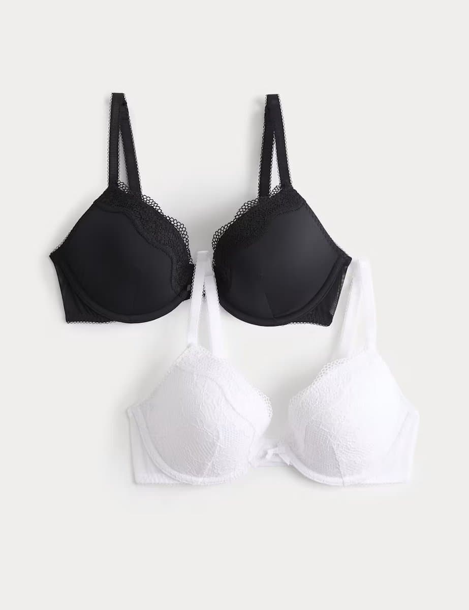 Marks & Spencer M&S 2 Pack Jasmine Lace Wired Plunge Bras (A-E) White Mix