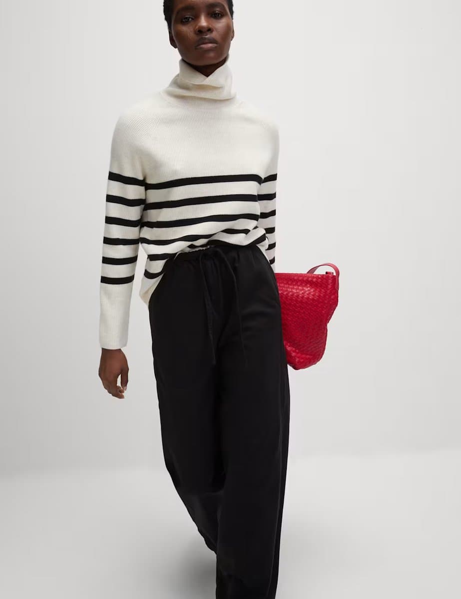 Marks & Spencer M&S Denim Drawstring Wide-Leg Trousers Black