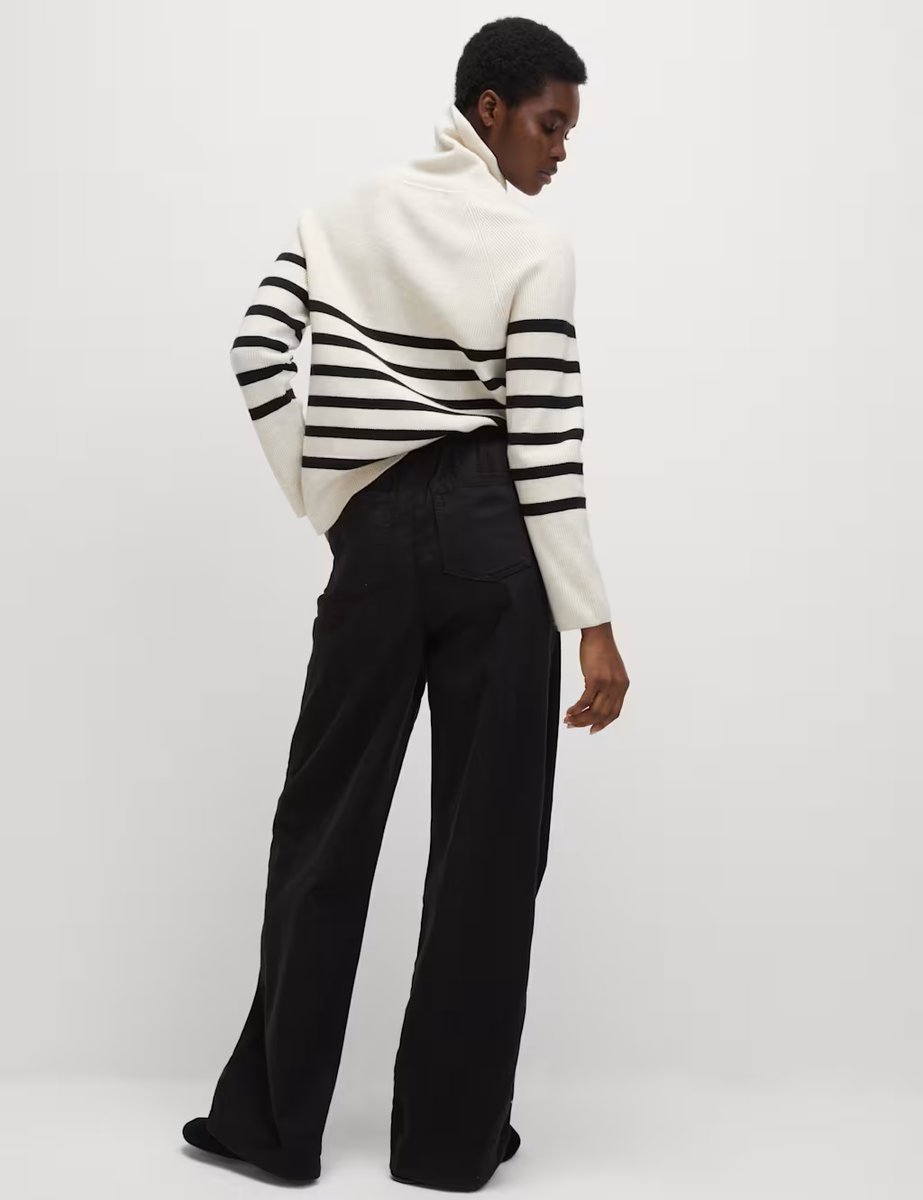 Marks & Spencer M&S Denim Drawstring Wide-Leg Trousers Black - 2