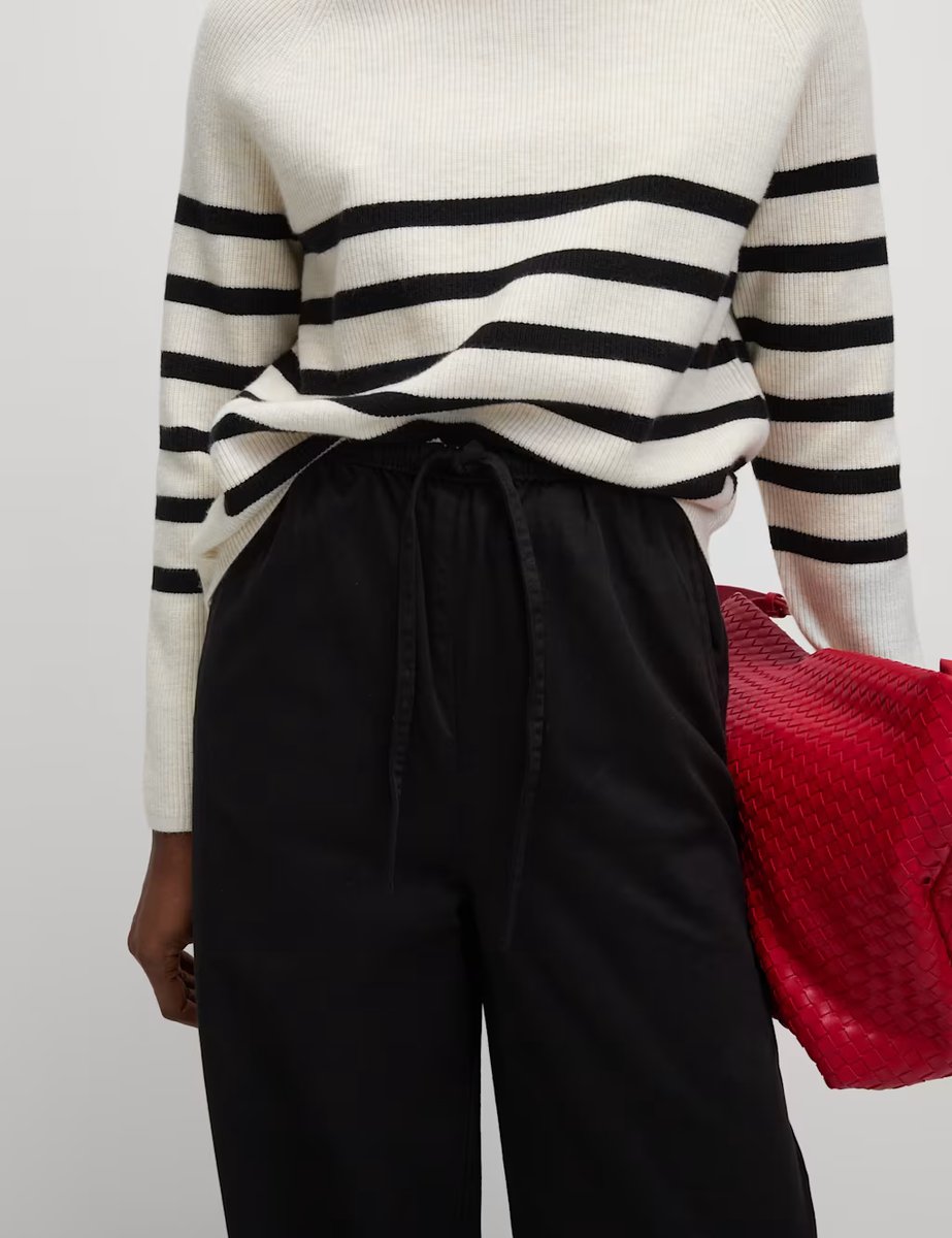 Marks & Spencer M&S Denim Drawstring Wide-Leg Trousers Black - 3