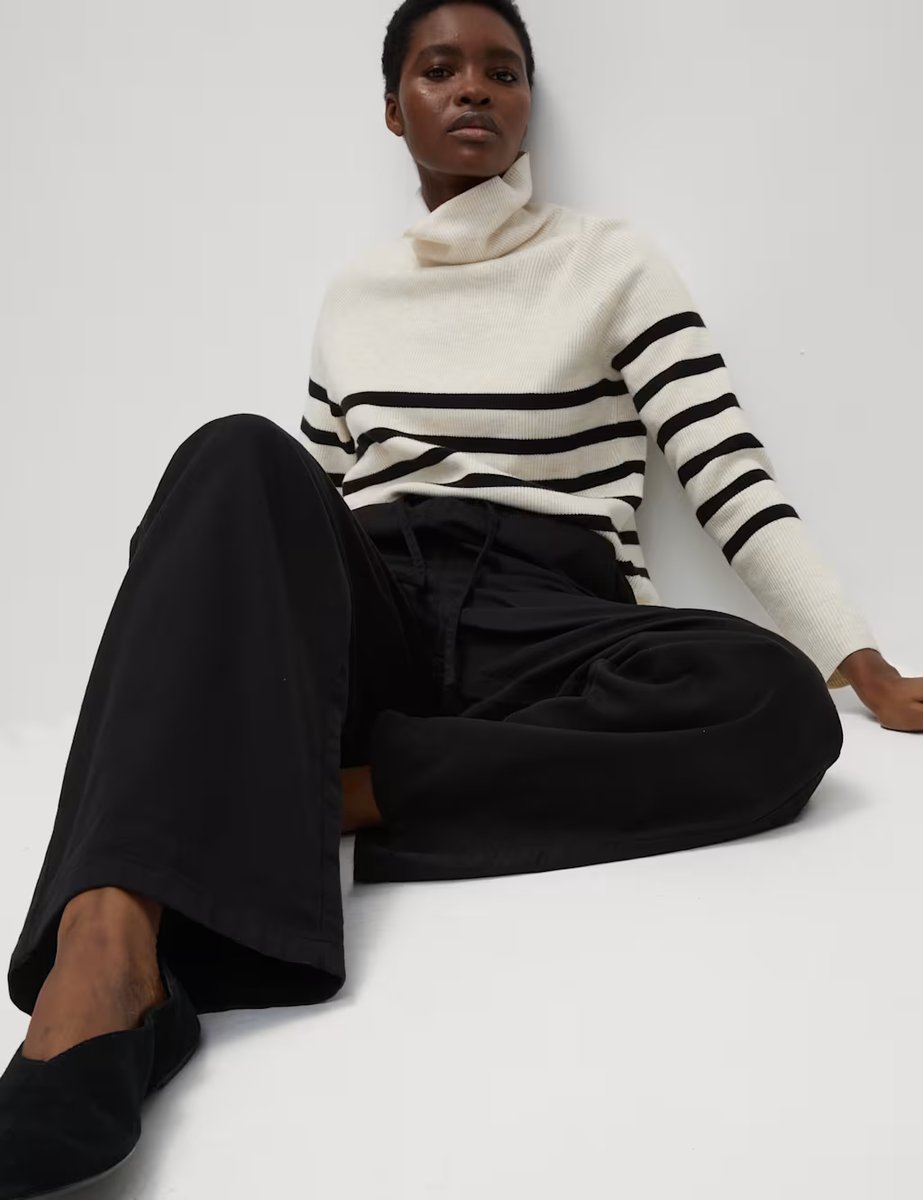 Marks & Spencer M&S Denim Drawstring Wide-Leg Trousers Black - 4