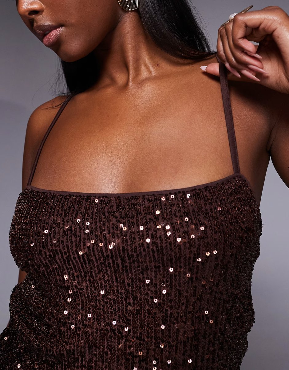 ASOS ASOS DESIGN allover sequin cami top in chocolate - 4