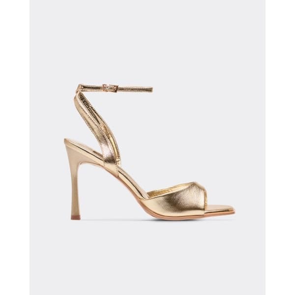 EGO Solsta Ankle Strap Square Peep Toe Heel In Gold Faux Leather, Women's Size UK 3 - 2