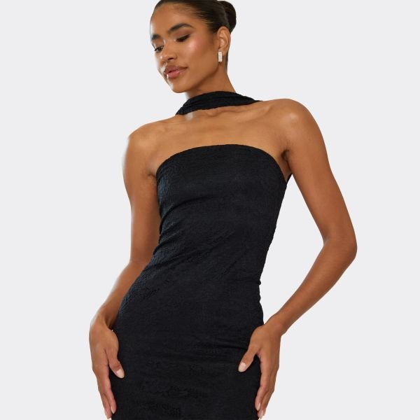 EGO Scarf Detail Midaxi Dress In Black Lace, Women's Size UK 6 - 2