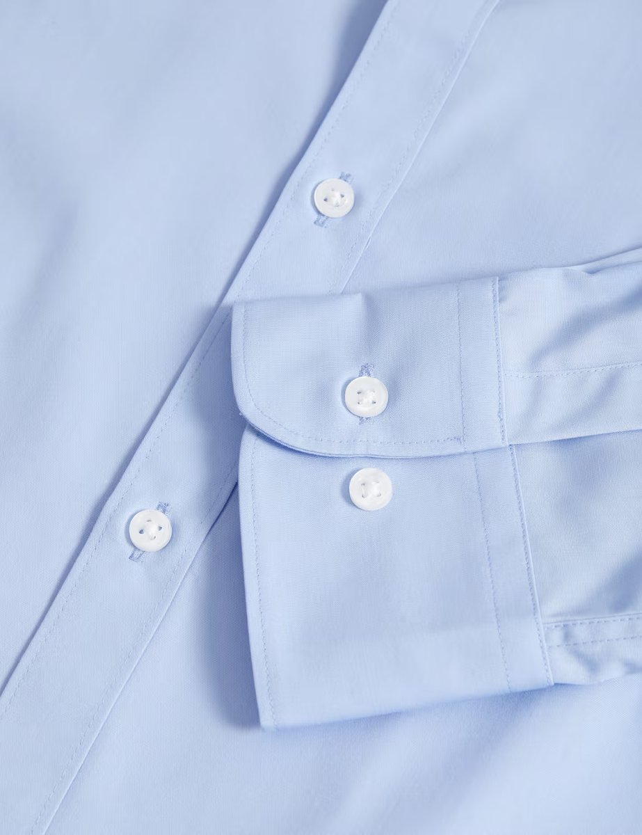 Marks & Spencer M&S Slim Fit Easy Iron Cotton Blend Shirt Mid Blue - 2