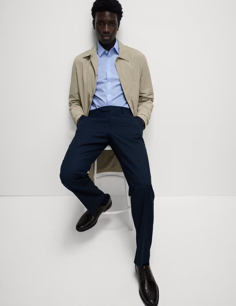 Marks & Spencer M&S Slim Fit Easy Iron Cotton Blend Shirt Mid Blue - 3