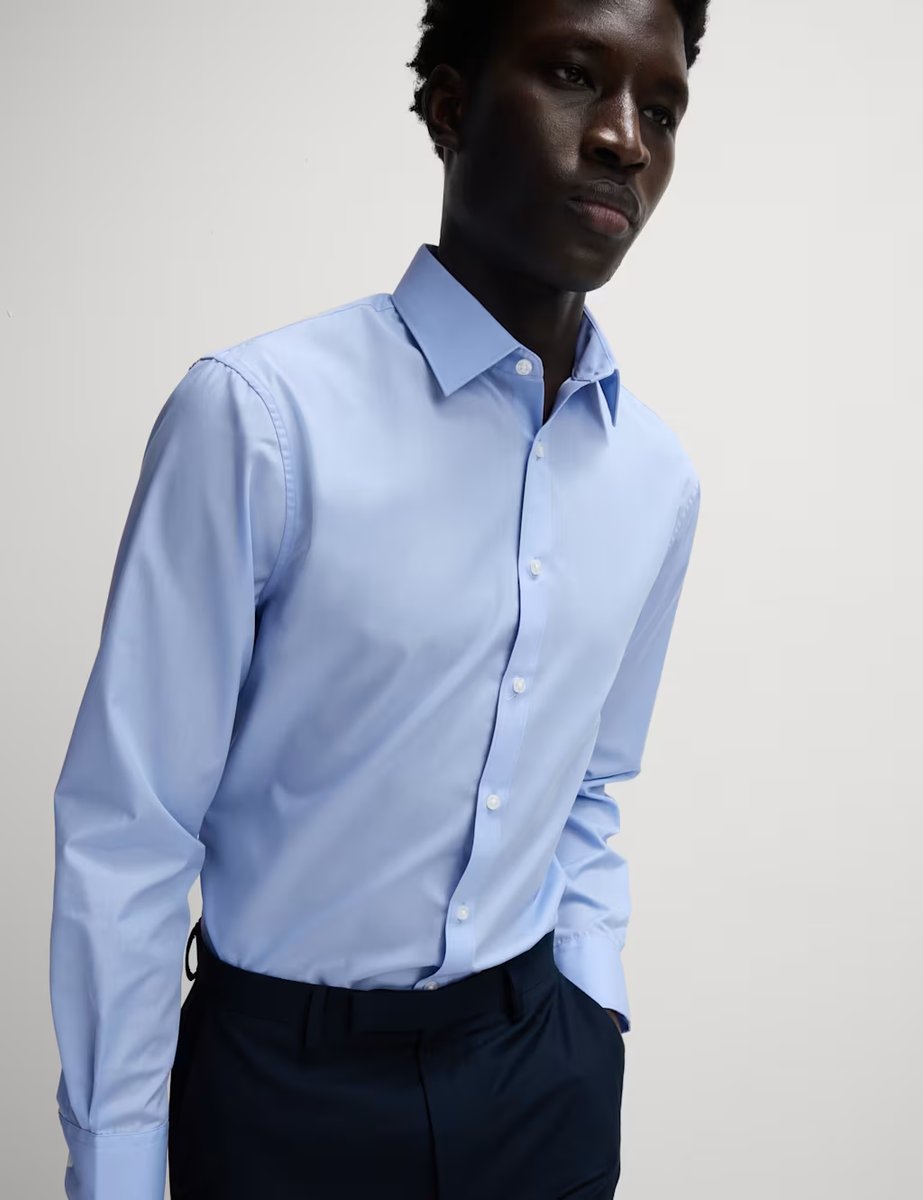 Marks & Spencer M&S Slim Fit Easy Iron Cotton Blend Shirt Mid Blue - 4