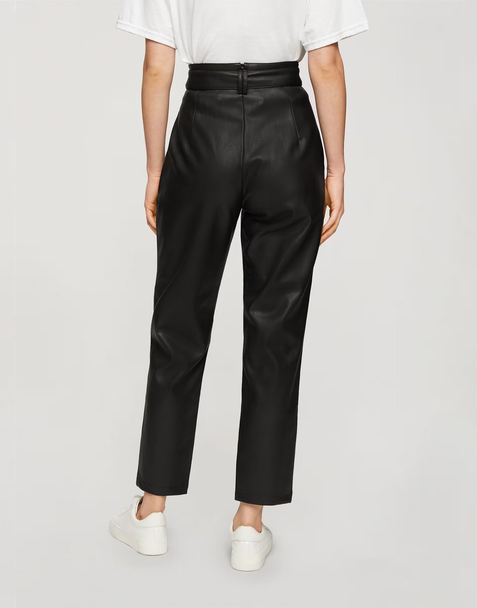 ASOS Miss Selfridge faux leather paperbag trousers in black - 2