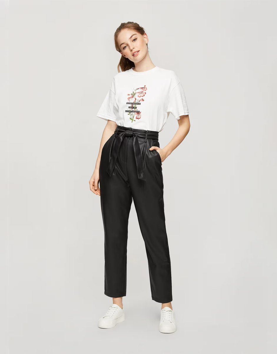 ASOS Miss Selfridge faux leather paperbag trousers in black - 4