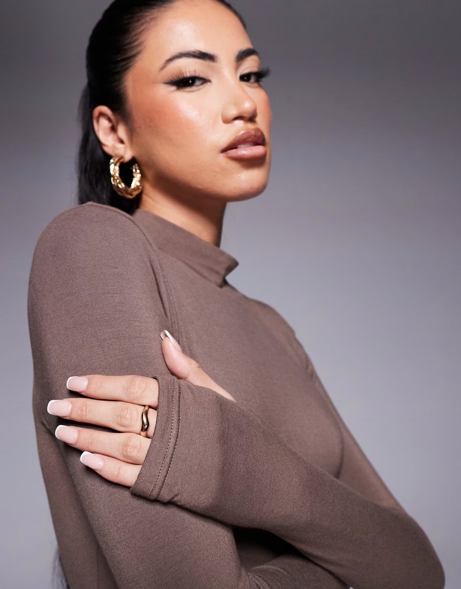 ASOS Wanderdoll Nara second skin high neck bodysuit co-ord in chocolate - 3