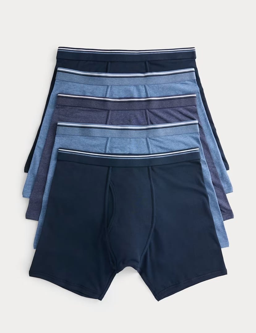 Marks & Spencer M&S 5 Pack Cotton Stretch Longer Length Trunks Blue Mix - 1