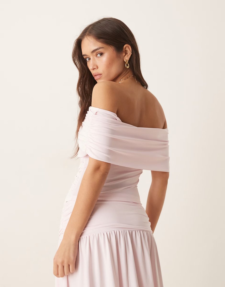ASOS ASOS DESIGN mix & match ruched bardot in pastel pink - 4