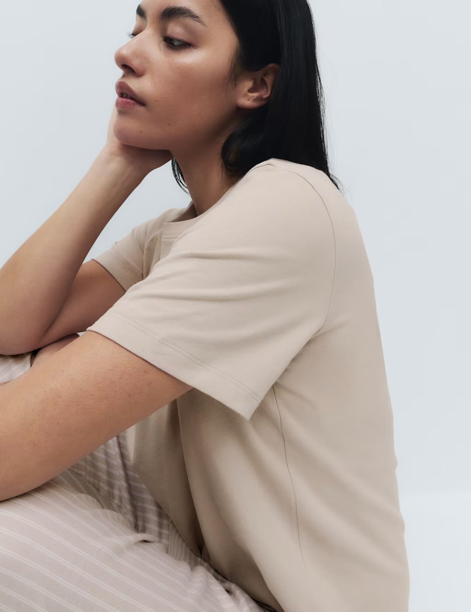 Marks & Spencer M&S Pure Cotton Pyjama Set Neutral - 2