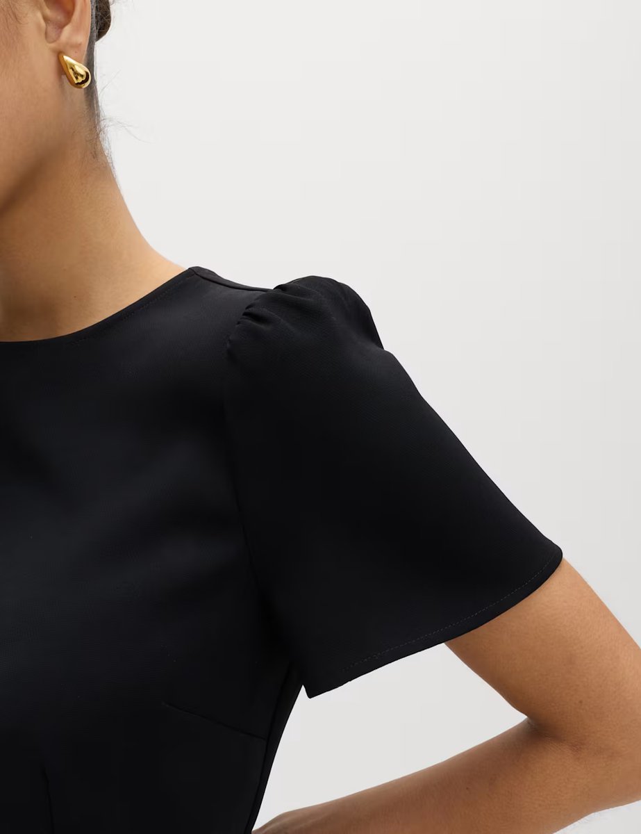 Marks & Spencer M&S Puff Sleeve Belted Mini Skater Dress Black - 2