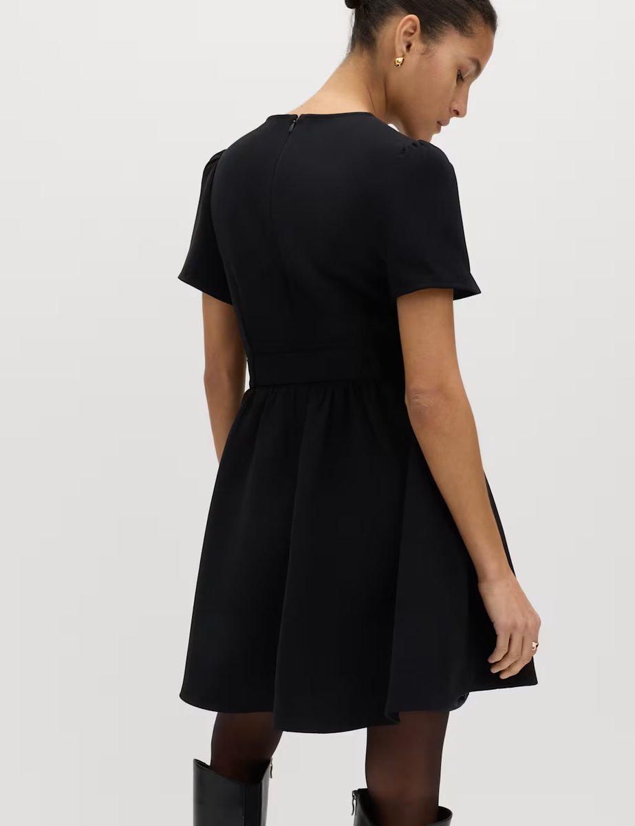 Marks & Spencer M&S Puff Sleeve Belted Mini Skater Dress Black - 3