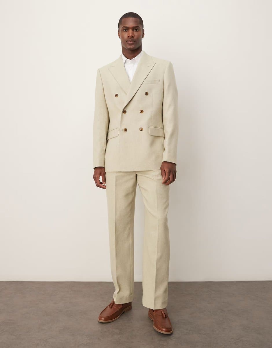 ASOS ASOS DESIGN wool blend double breasted regular suit jacket in light green