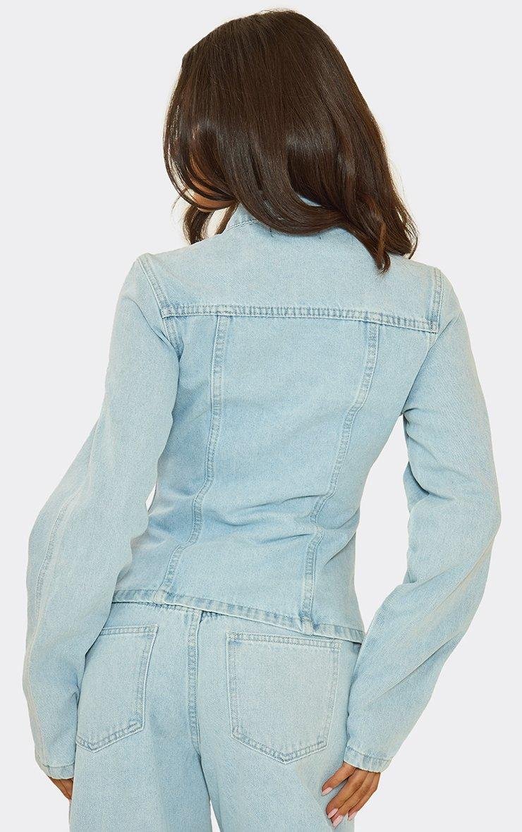 EGO Long Sleeve Seam Detail Cinched Waist Jacket In Light Blue Denim, Women's Size UK 6 - 2