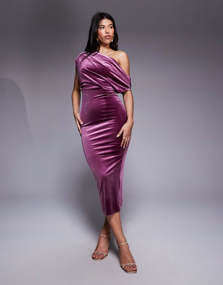 ASOS ASOS DESIGN velvet dramatic neckline midi dress in dusky rose