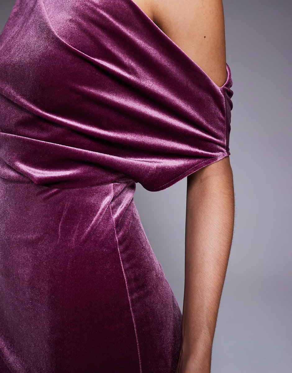 ASOS ASOS DESIGN velvet dramatic neckline midi dress in dusky rose - 3