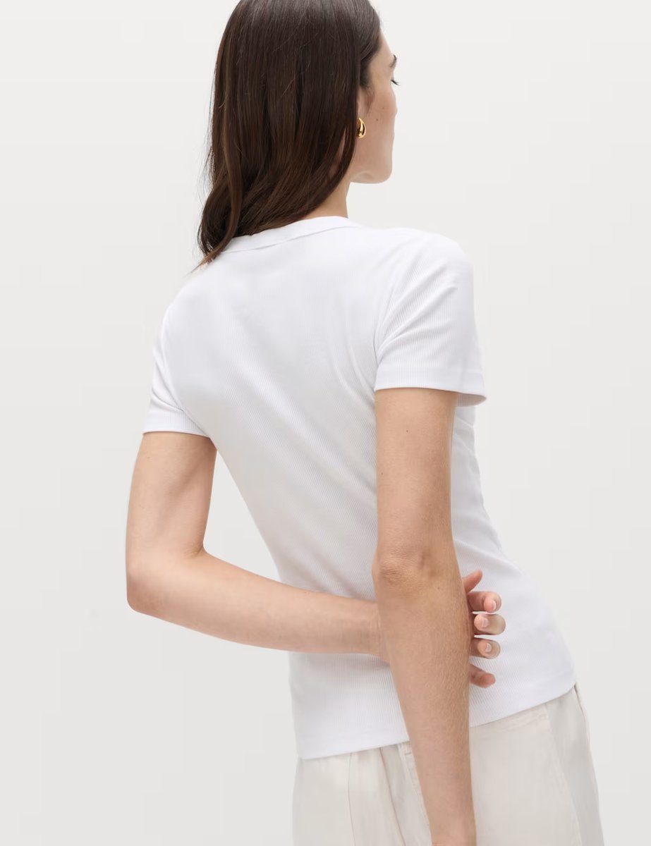 Marks & Spencer M&S 2 Pack Cotton Rich Ribbed T-Shirts Black/White - 3