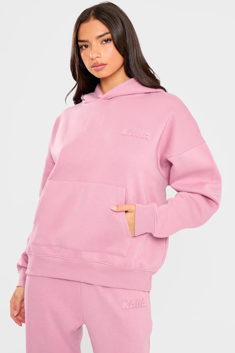 Kaiia Kaiia Petal Pink Oversized Hoodie with Embossed Logo