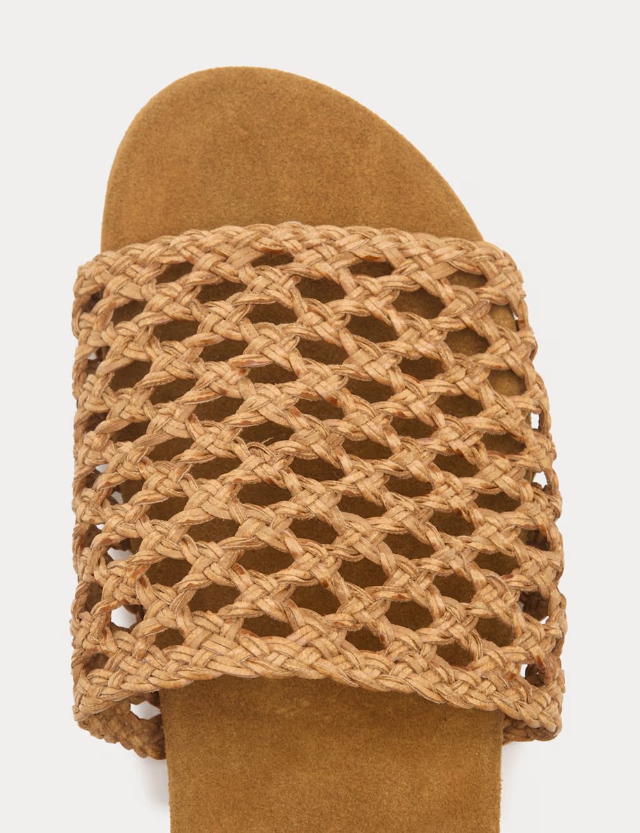 Marks & Spencer M&S Leather Woven Flat Open Toe Mules Sand - 2
