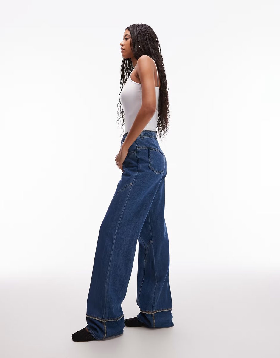 ASOS LAAGAM dallas turn-up wide leg jeans in indigo co-ord - 3