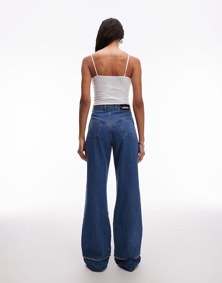 ASOS LAAGAM dallas turn-up wide leg jeans in indigo co-ord - 4
