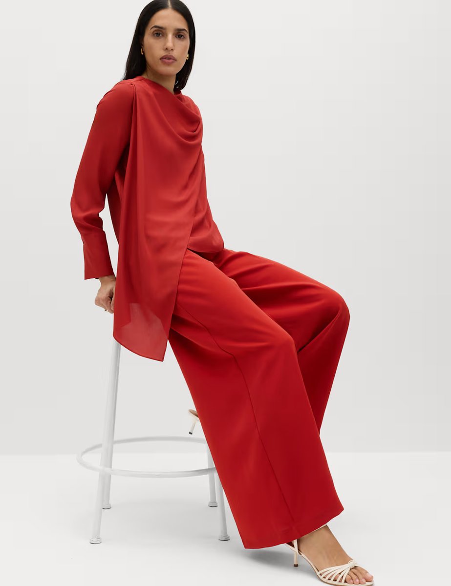 Marks & Spencer M&S Single Pleat Wide Leg Trousers Paprika - 2