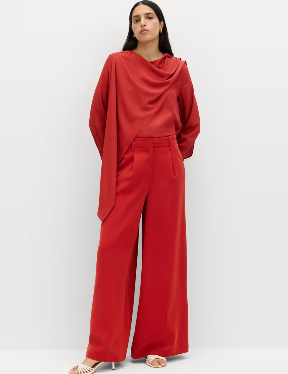 Marks & Spencer M&S Single Pleat Wide Leg Trousers Paprika - 4